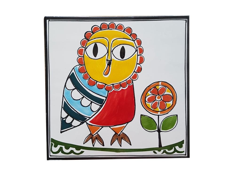 Owl - Small - Handmade, traditional ceramic tile from Sicily