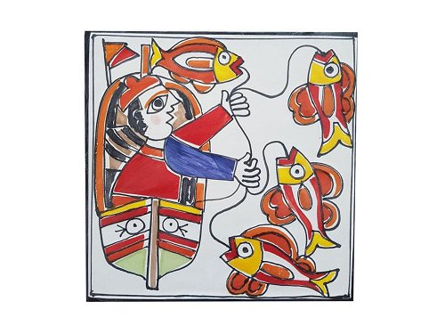Fisherman - Style One Small - Handmade, traditional ceramic tile from Sicily