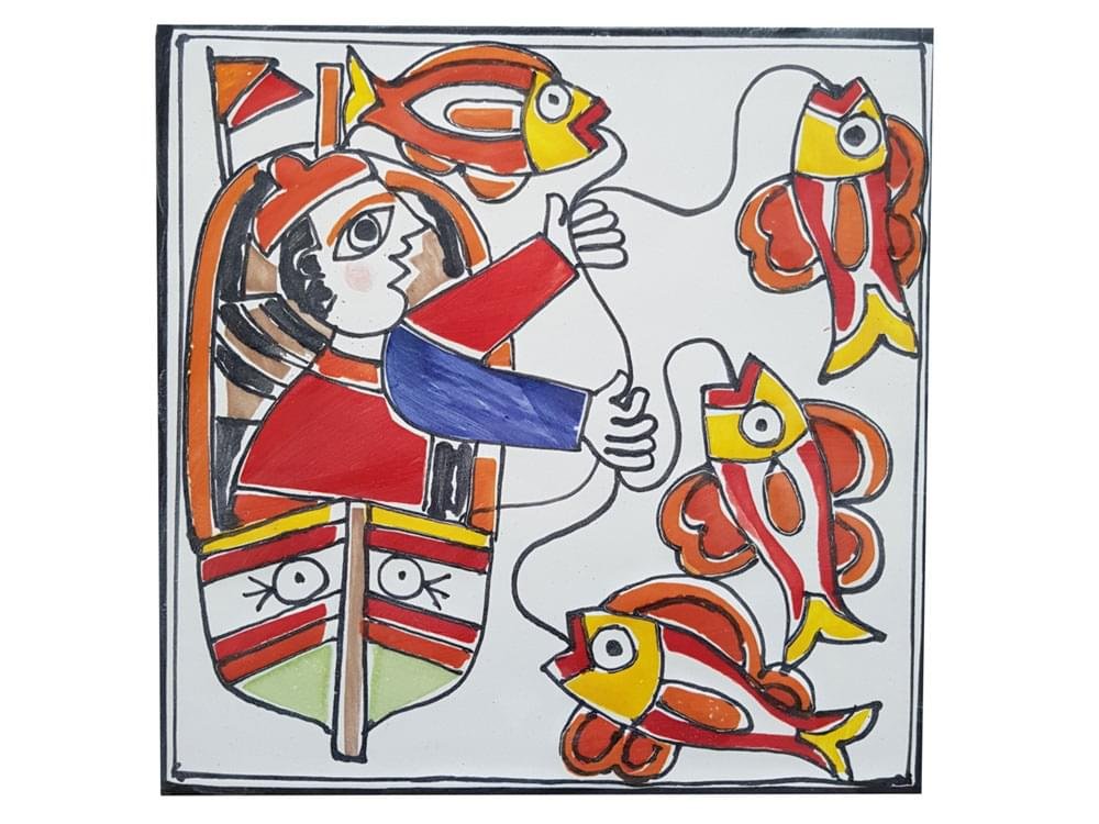 Fisherman - Style One Large - Handmade, traditional ceramic tile from Sicily