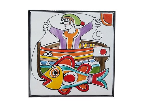 Fisherman - Style Two Small - Handmade, traditional ceramic tile from Sicily