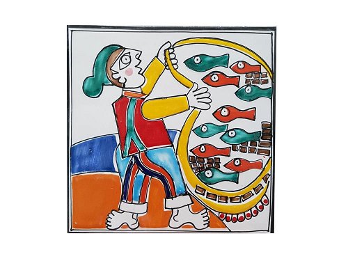 Fisherman - Style Three Small - Handmade, traditional ceramic tile from Sicily