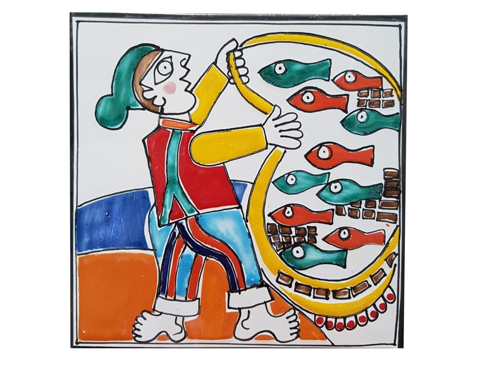 Fisherman - Style Three Large - Handmade, traditional ceramic tile from Sicily