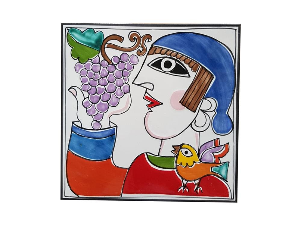 Wine Harvest - Style One Small - Handmade, traditional ceramic tile from Sicily