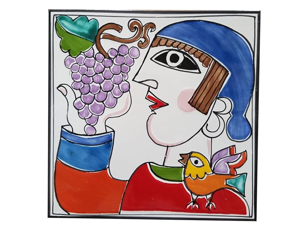Wine Harvest - Style One Large - Handmade, traditional ceramic tile from Sicily