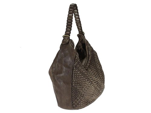 Altamura (dark taupe) - Simple, square, woven calf leather bag