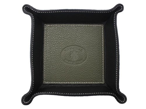 Square desk tray (olive) - Leather tray for small objects