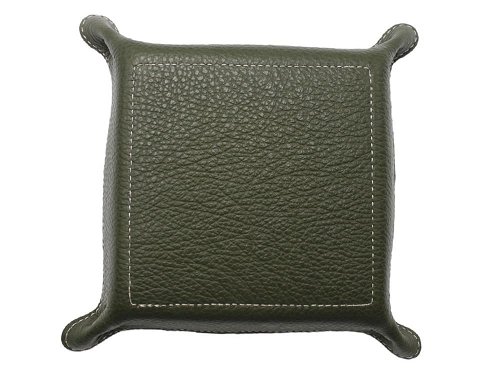 Square desk tray (olive) - Leather tray for small objects
