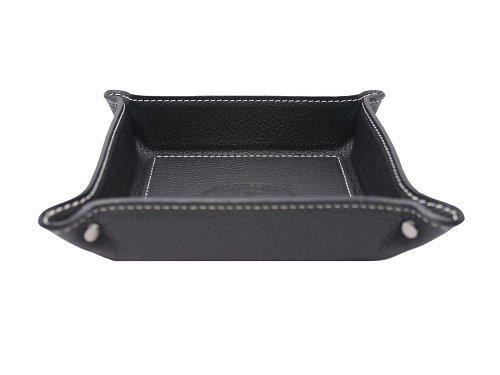 Square desk tray (black) - Leather tray for small objects