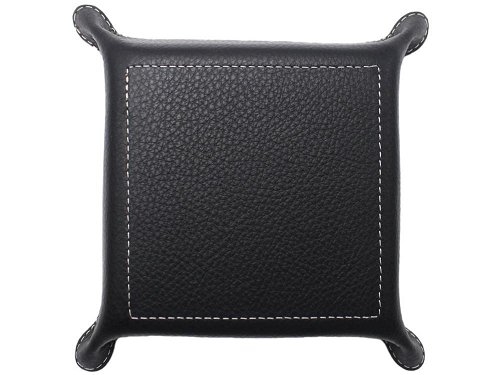 Square desk tray (black) - Leather tray for small objects