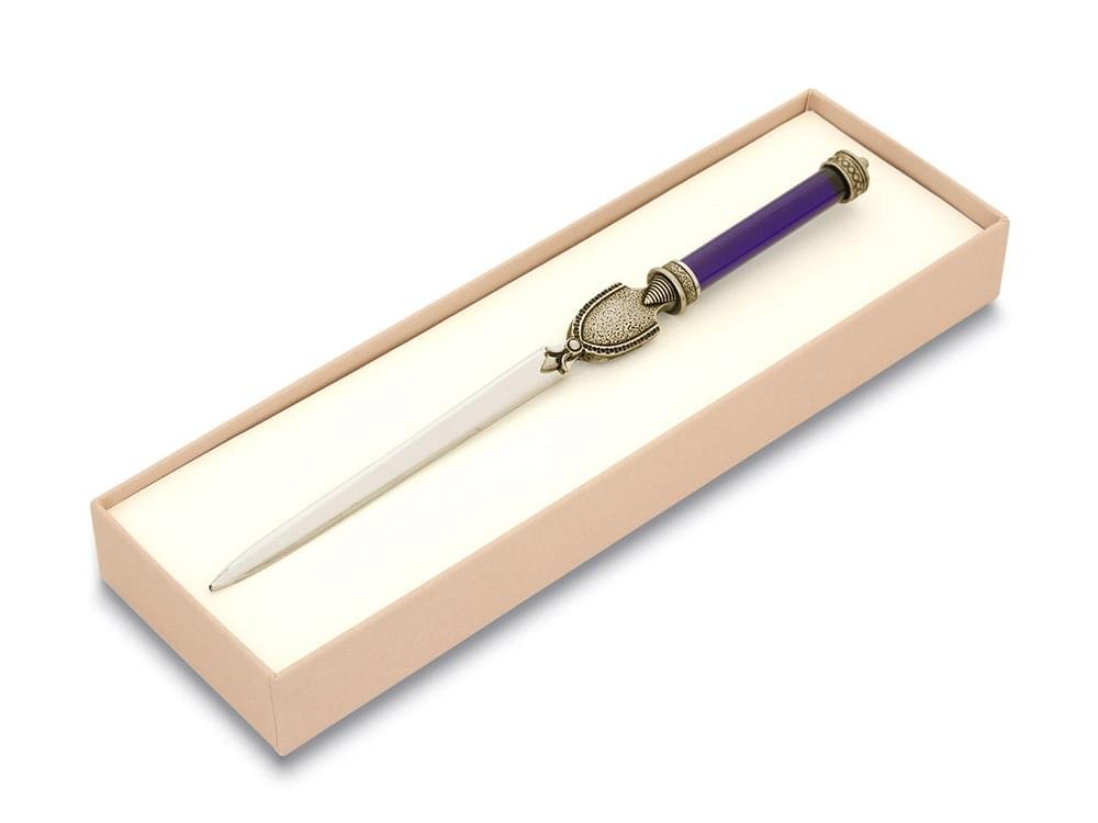 Medieval letter opener (indigo) - Murano glass and bronze paper knife