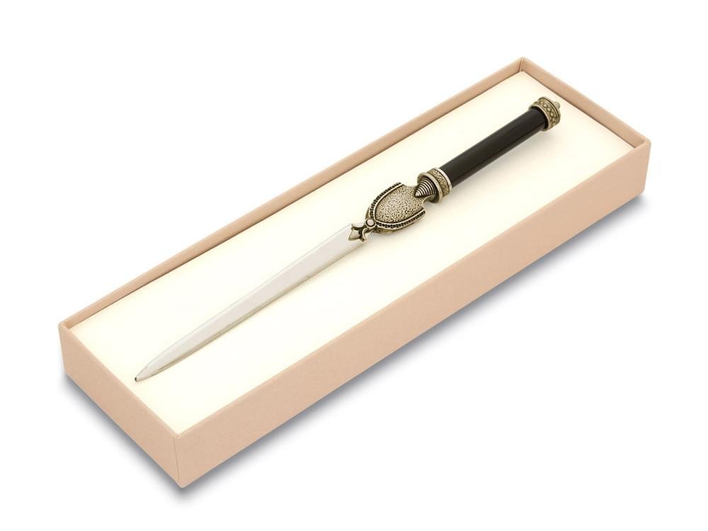 Medieval letter opener (black) - Murano glass and bronze paper knife