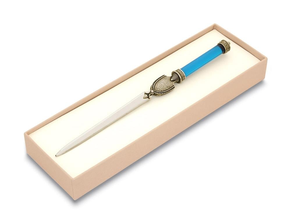 Medieval letter opener (acquamarine) - Murano glass and bronze paper knife