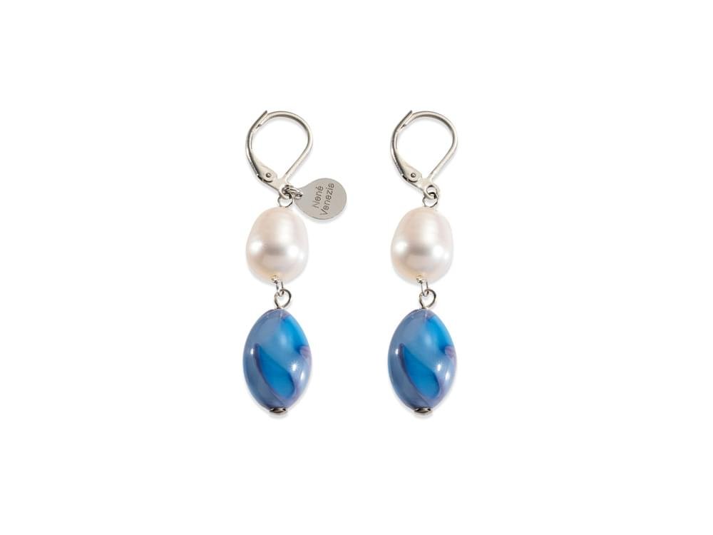 Capri Earrings (deep blue) - Murano glass and cultured pearl earrings