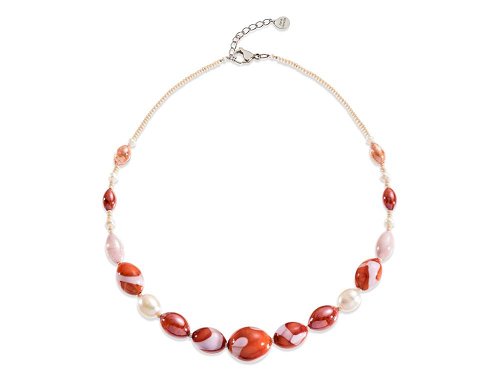 Capri Short Necklace (deep coral) - Murano glass and cultured pearl necklace