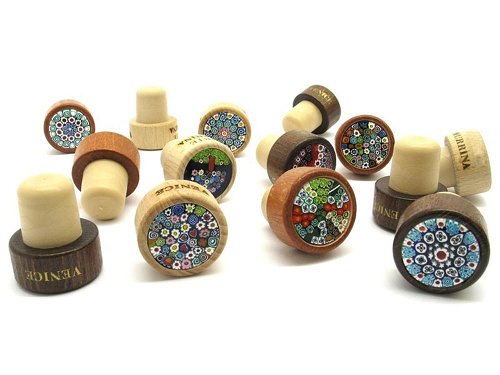 Wine bottle stoppers - Wood and Millefiori glass bottle stopper