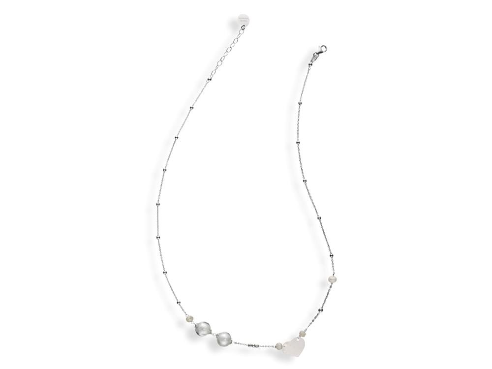 Iris Necklace (silvery white) - Delicate Murano glass and pearls on sterling silver