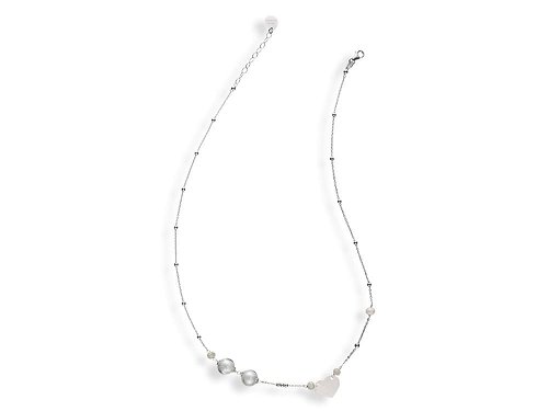 Iris Necklace (silvery white) - Delicate Murano glass and pearls on sterling silver