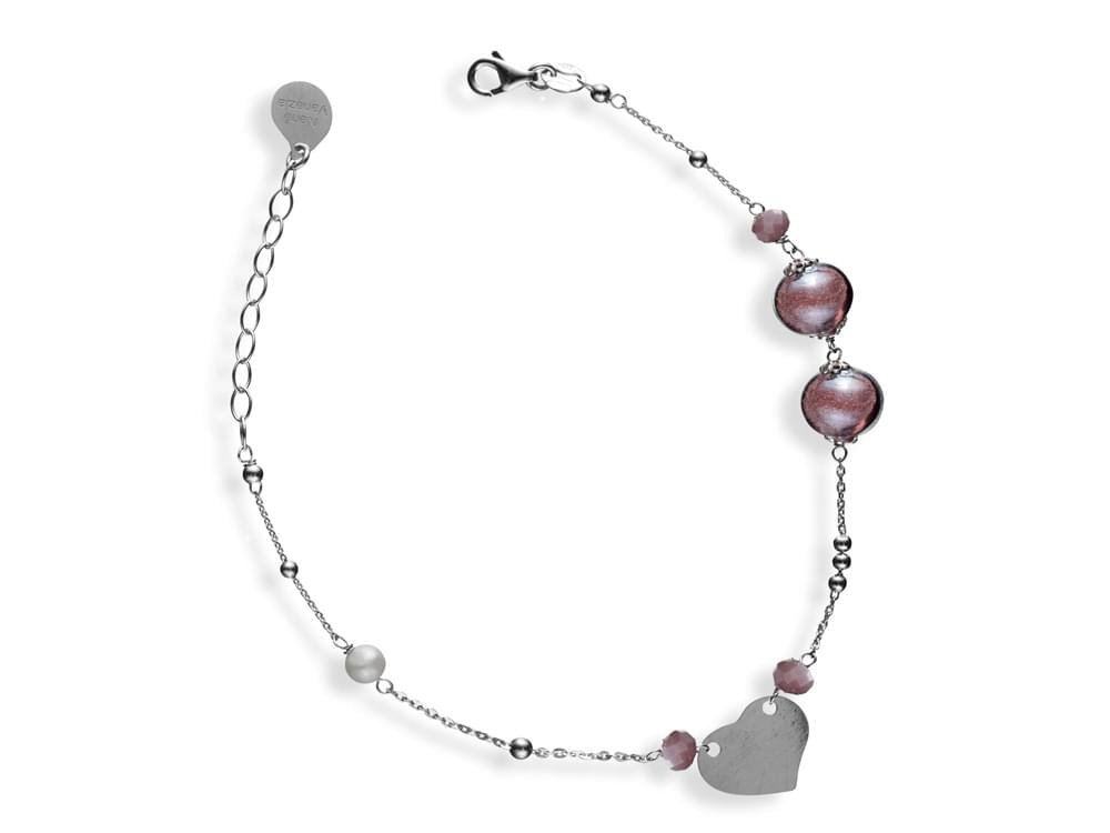 Iris Bracelet (damask rose) - Delicate Murano glass and pearls on sterling silver
