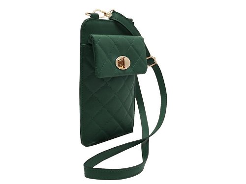 Phone Holder (dark green) - Quilted leather mobile phone holder