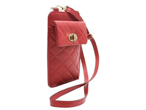 Phone Holder (red) - Quilted leather mobile phone holder