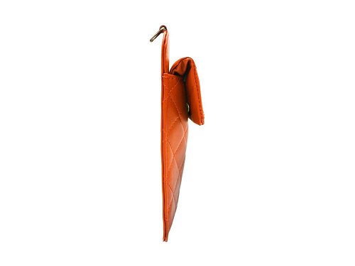 Phone Holder (orange) - Quilted leather mobile phone holder