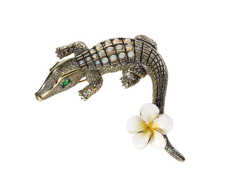 River of Grass Alligator Brooch - Unusual and exquisite handmade Italian brooch