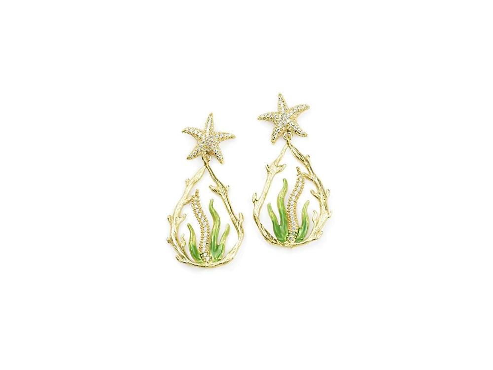 Seagrass Earrings (green) - Intricate sterling silver and enamel earrings