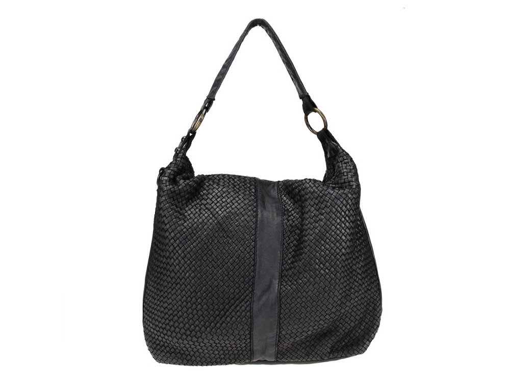Arrone (black) - Simple, square, woven calf leather bag