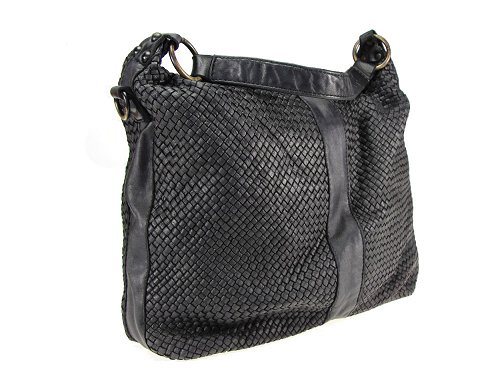 Arrone (black) - Simple, square, woven calf leather bag