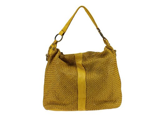 Arrone (mustard) - Simple, square, woven calf leather bag