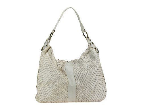 Arrone (pale beige) - Simple, square, woven calf leather bag