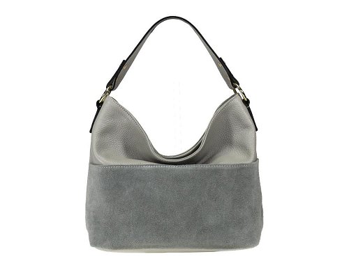 Apricale (dove grey) - Pretty bag with suede leather panel